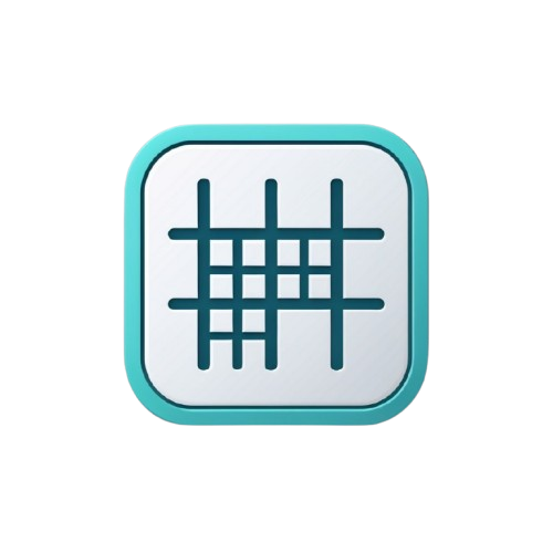 A square icon with rounded corners featuring a teal border and a dark teal grid-like symbol on a white background, centered on a light gray backdrop.